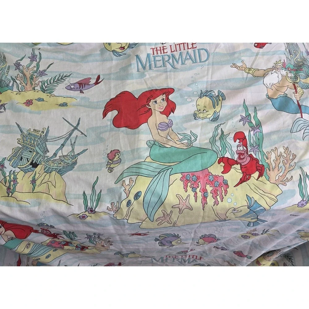 1990s VTG Disney The Little Mermaid Ariel Twin Bedding Top & Fitted Bed Sheets